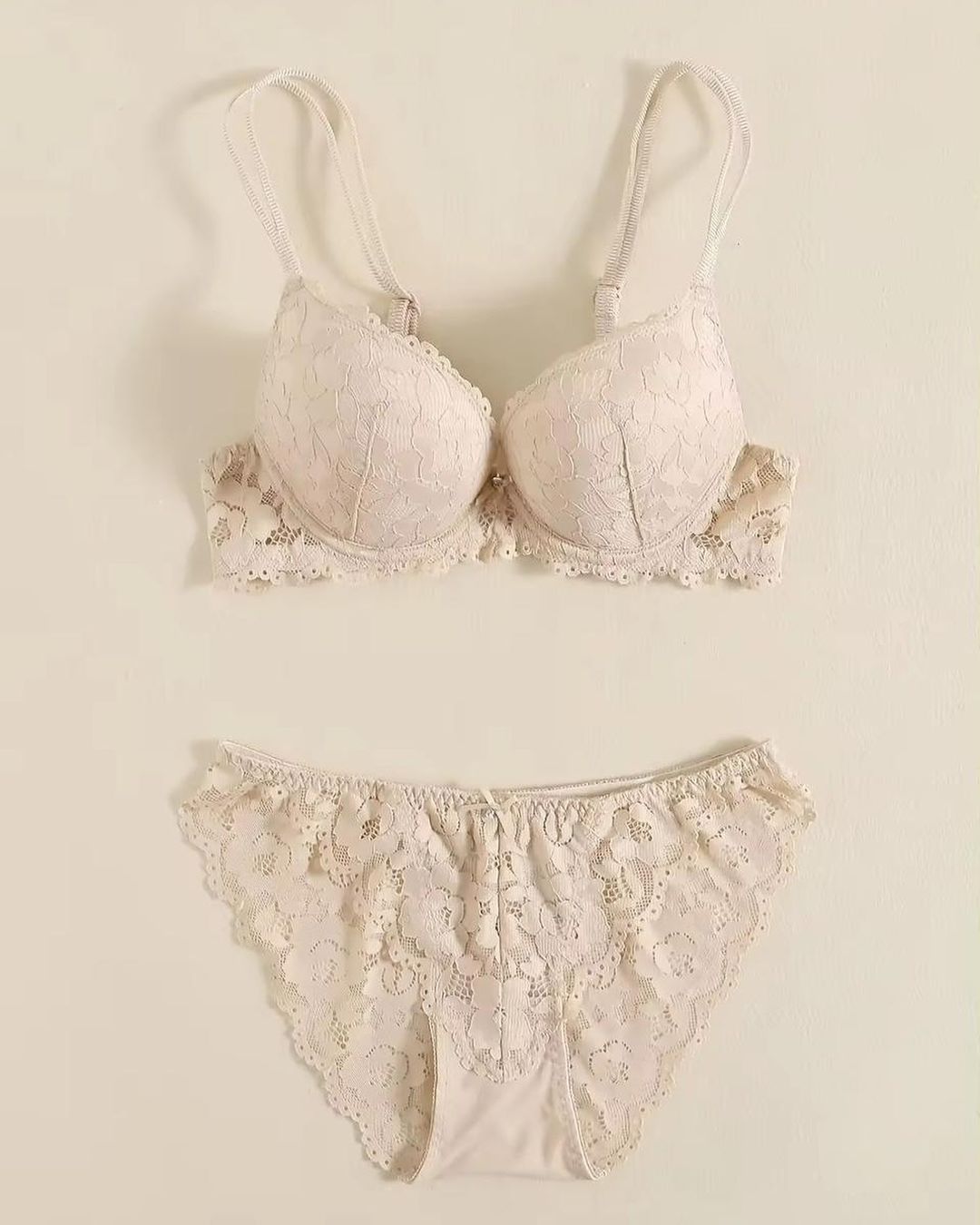 Elegant Lace Embroidery Breathable Fabric Lingerie Set Push-Up Bra Drop Waist Sheer Panty