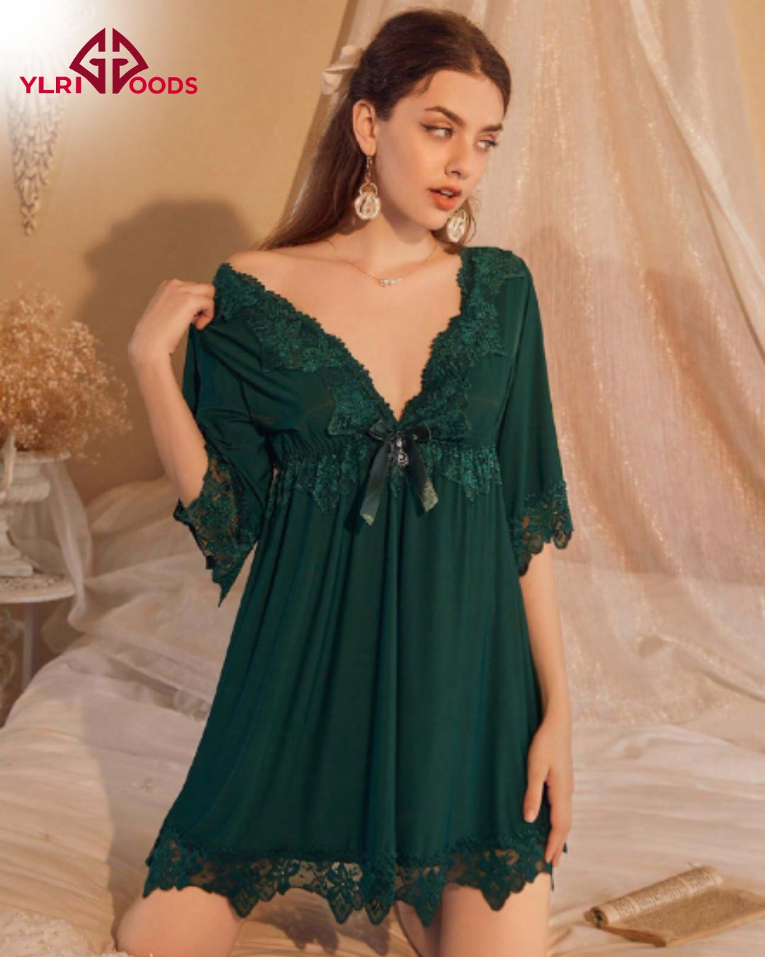 Nightgown with Extra Lace and Bowknot, Soft and Sexy Nightdress