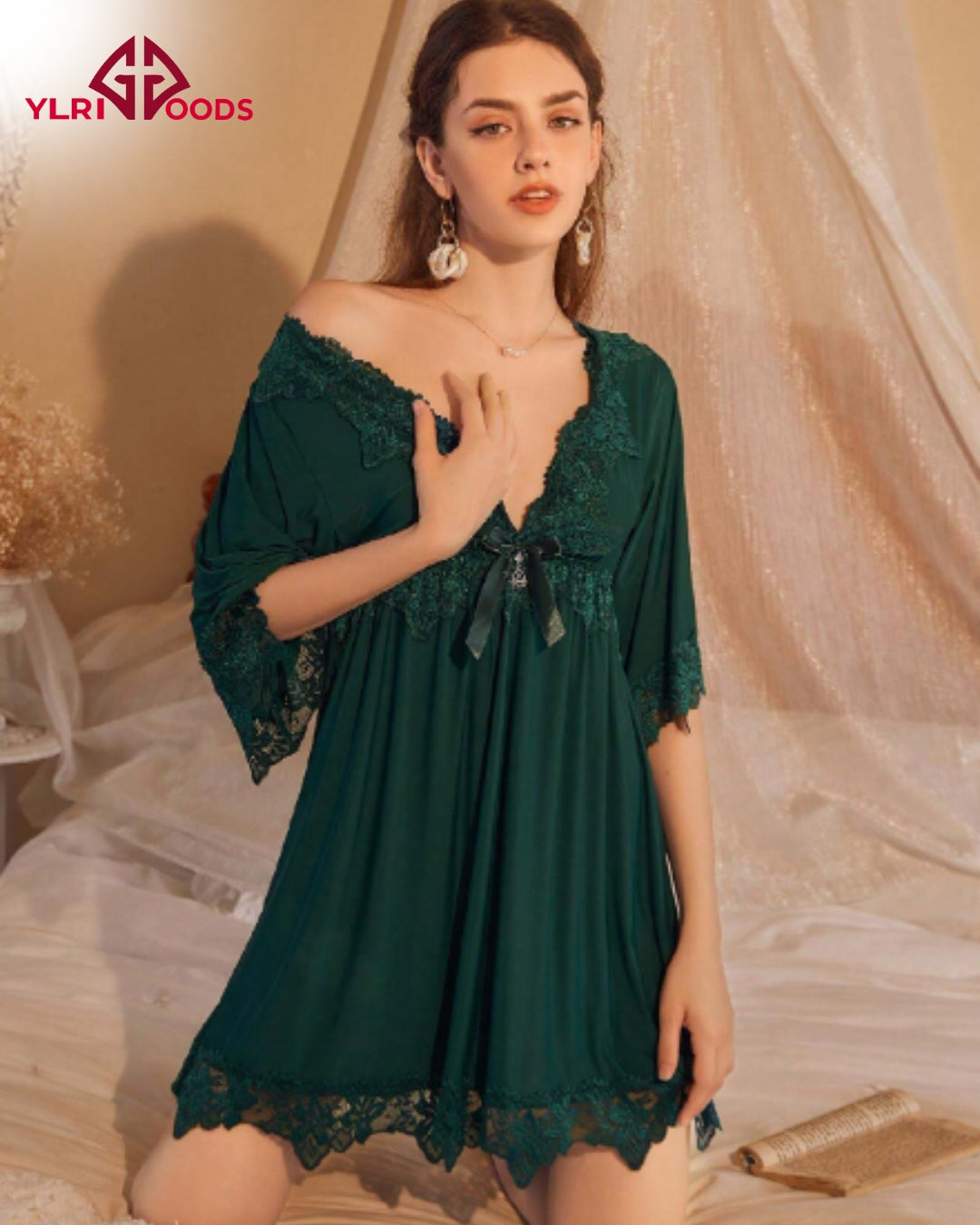 Nightgown with Extra Lace and Bowknot, Soft and Sexy Nightdress