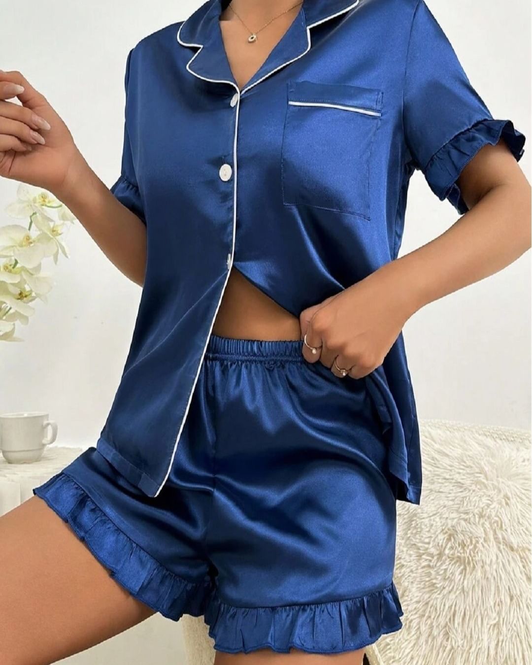 Silk Nightwear Short Blue