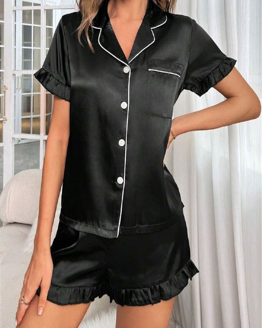 Silk Nightwear Short Black