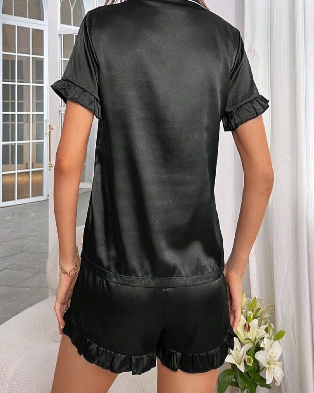 Silk Nightwear Short Black